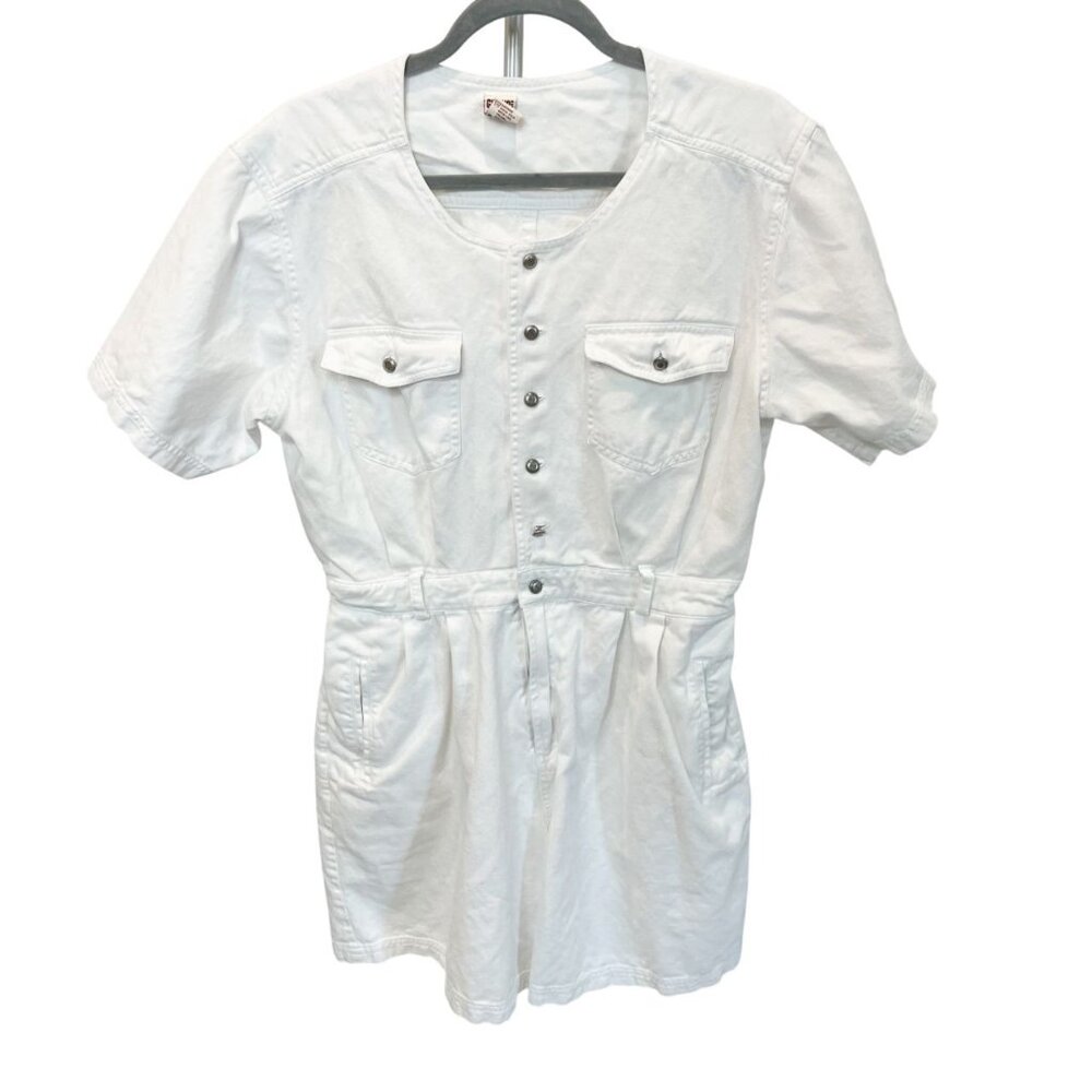 Vintage Gitano White Denim Short Sleeve Romper 90s Utility Summer - Size Large‎